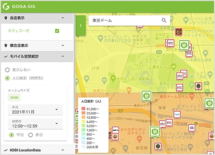 位置情報ビッグデータのヒートマップ