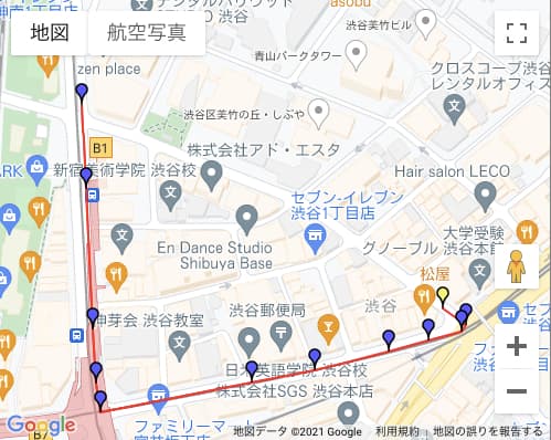 After目的地にside_of_road を指定した場合 (目的地黄色いマーカー)