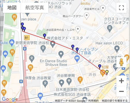 Before目的地にside_of_road を指定しない場合 (目的地黄色いマーカー)