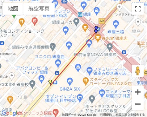 Before-出発地にside_of_road を指定しない場合   (出発地黄色いマーカー)