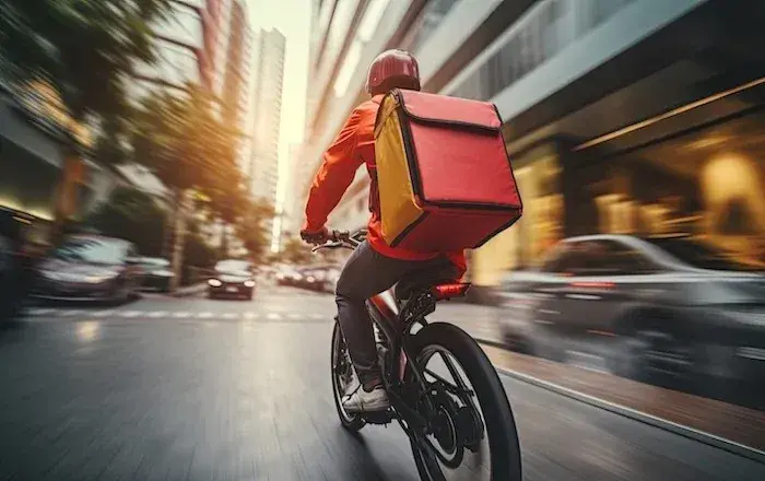 フードデリバリーの活用イメージ。配達員が自転車で配達している様子。