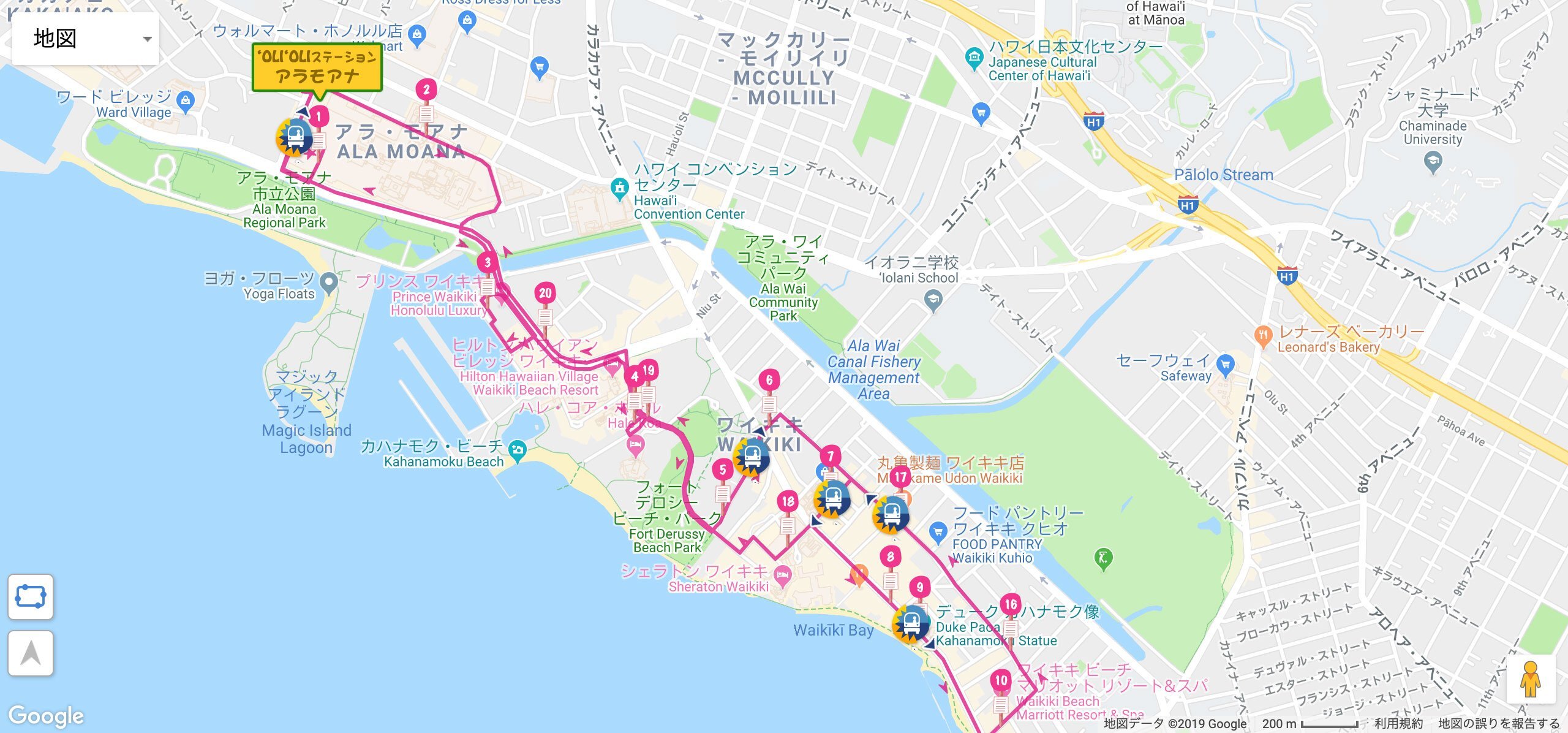 OLI‘OLIフットワーク（ハイバス） の車両情報を Google マップに表示